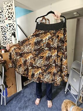 Flowing Animal Print Midi Skirt in Brown and Orange